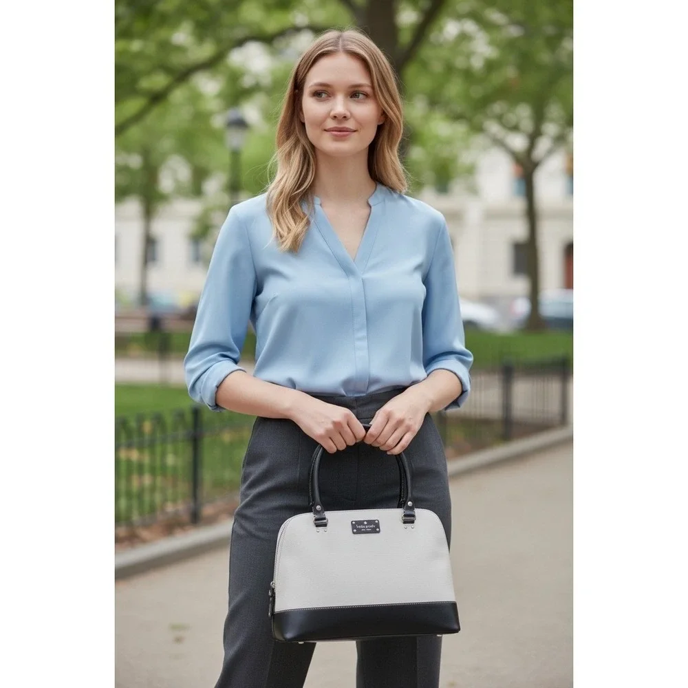 Kate Spade New York Dome Satchel Handbag Two‎ Tone Cream Black quiet luxury